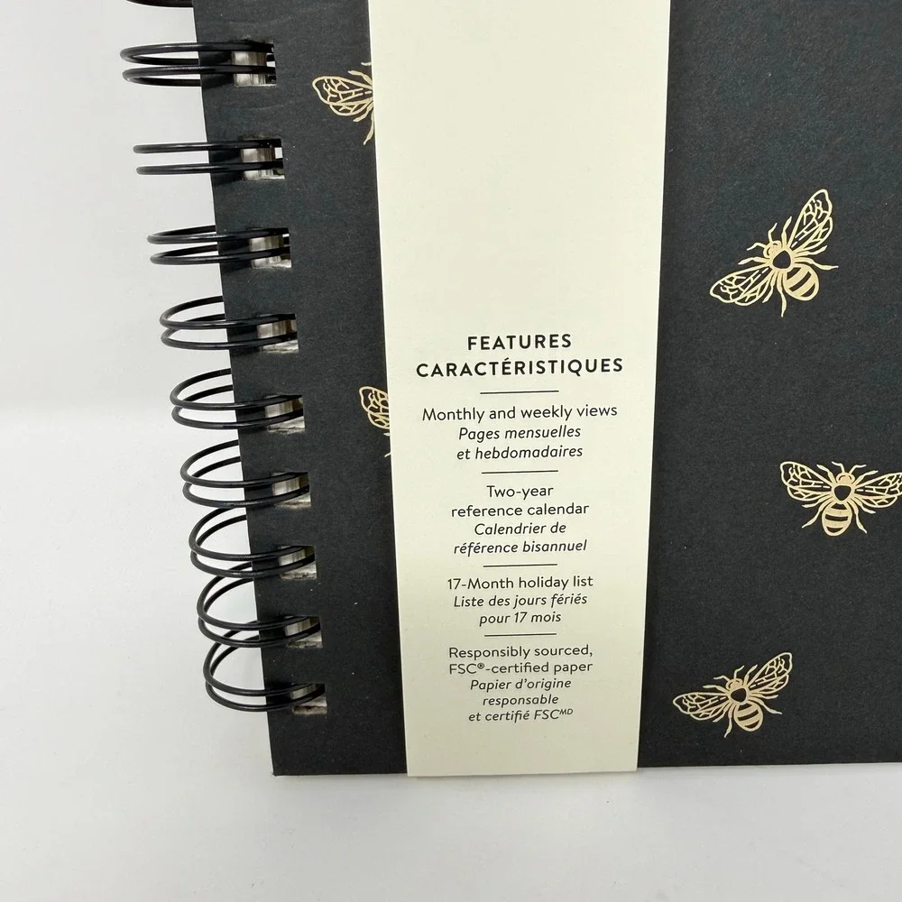 Rae Dunn 2027 17 Month Planner Black Gold Bee Hardcover Spiral Agenda Planner